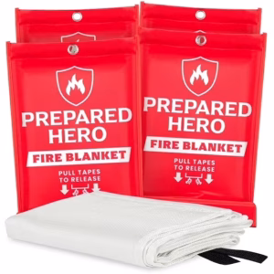 Prepared Hero Emergency Fire Blanket – 4 Pack, Fiberglass Fire Blanket for Home & Kitchen